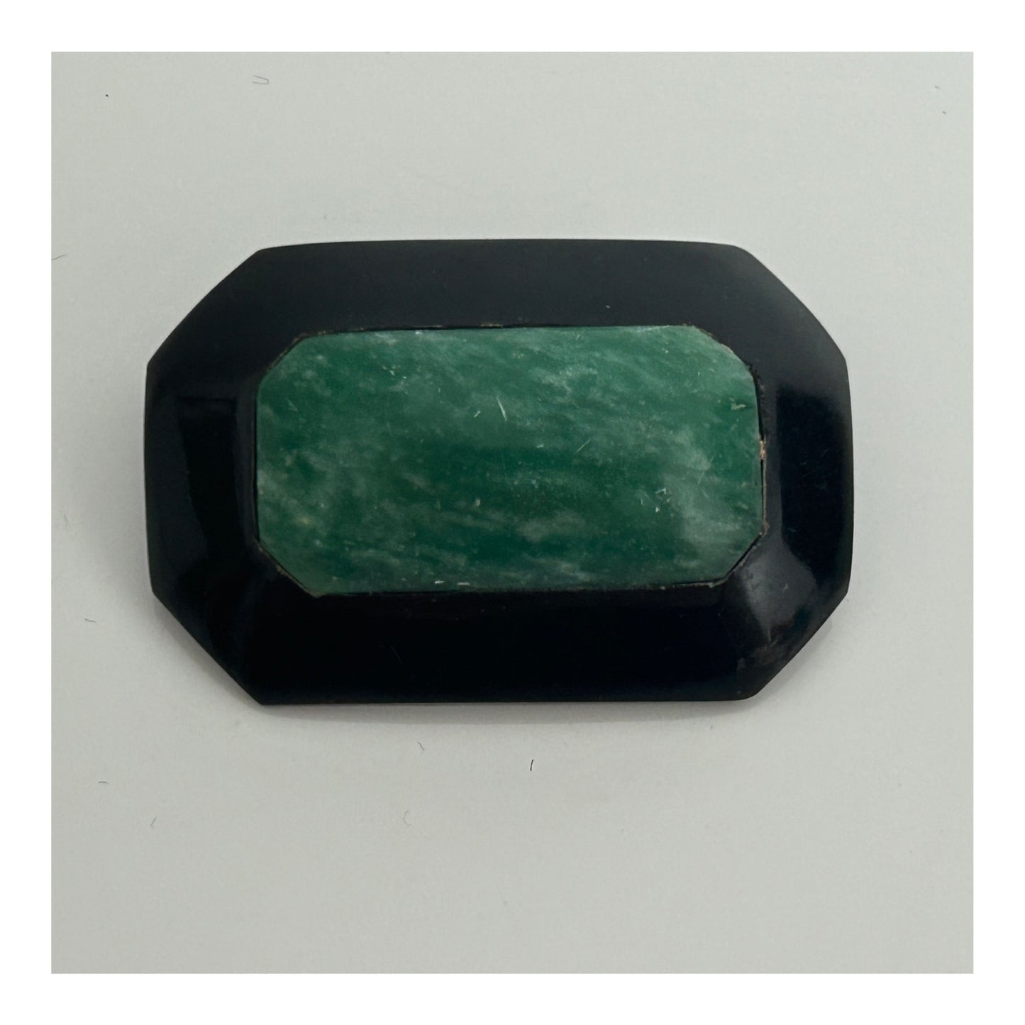 Vintage Homemade Black & Green Marble Effect Plastic Art Deco Shape Pin Brooch