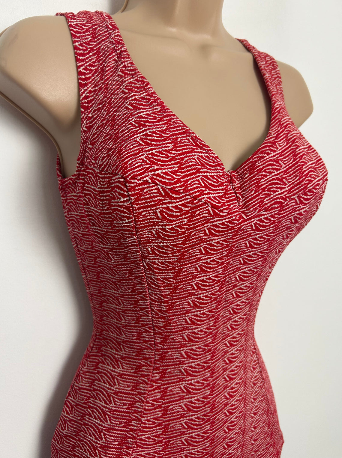 Vintage Late 1950s BALNEA PARIS Size 8 Red & White Pattern Slightly Padded Cup Swimsuit