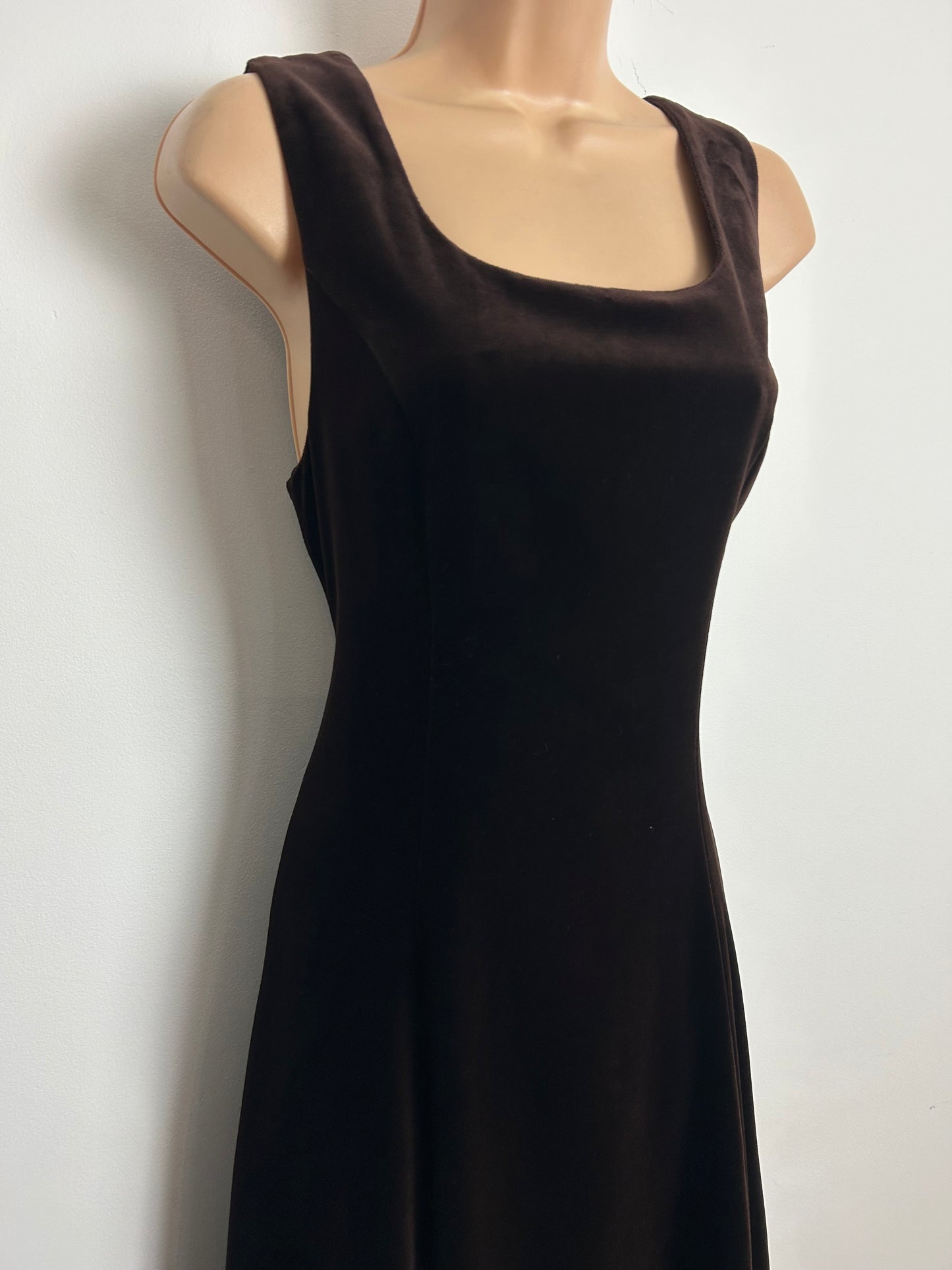 Vintage 1980s LAURA ASHLEY Size 10 (12 On Label) Chocolate Brown Velvet Midi Dress