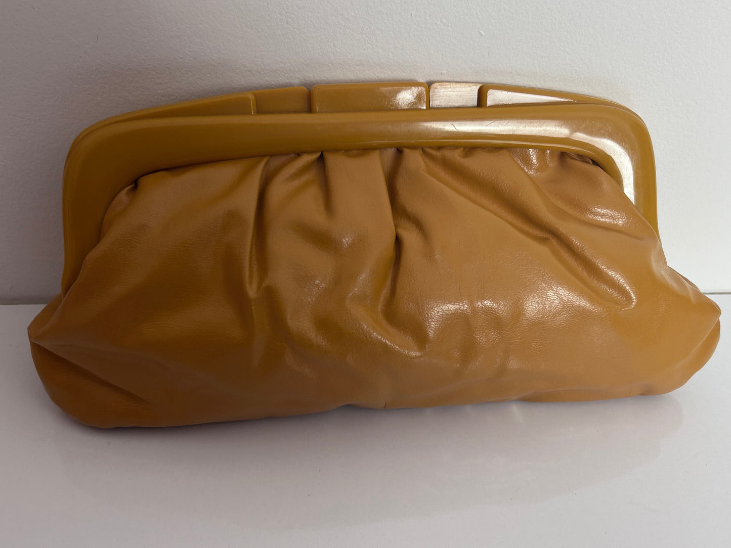 Vintage 1980s LITTLEWOODS Mustard Yellow Faux Leather Clutch Bag