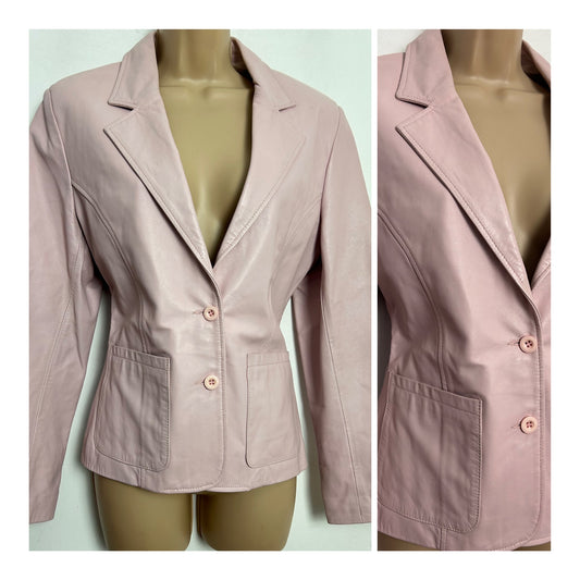 Vintage Late 80s/Early 90s UK Size 10-12 Pale Pink Pocket Detail Blazer Style Leather Jacket