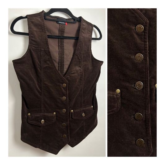 Vintage 1990s GINA BENOTTI UK Size 8-10 Chocolate Brown Cotton Corduroy Waistcoat