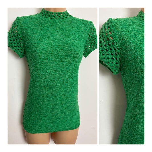 Vintage 1960s ST JOHN KNITS BY MARIE GREY Size 8 Green Short Sleeve Spring Jumper
