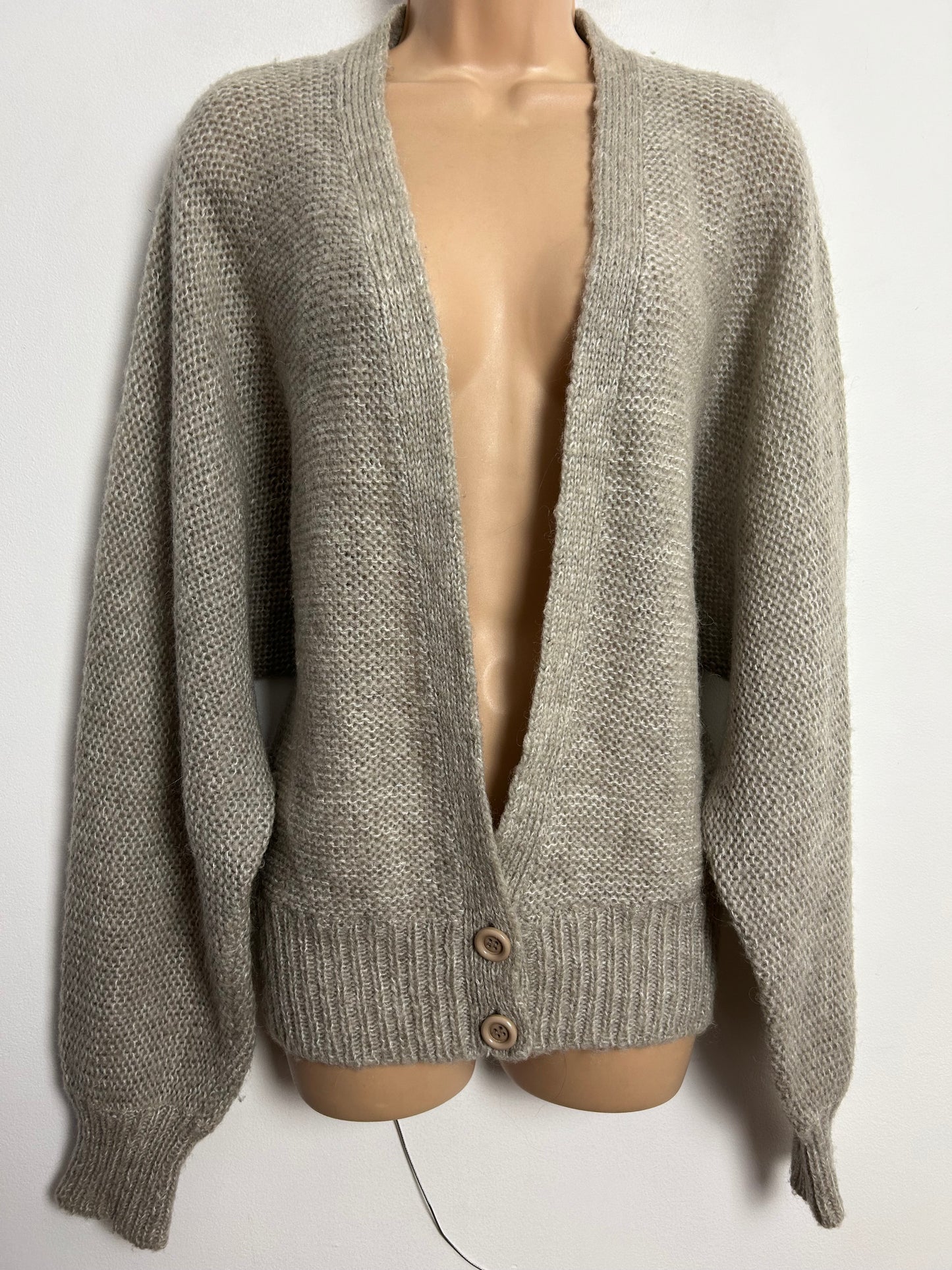 Vintage 1980s JEAN AUSSI UK Size 14-16 Stone Beige Mohair Mix Long Sleeve Cardigan