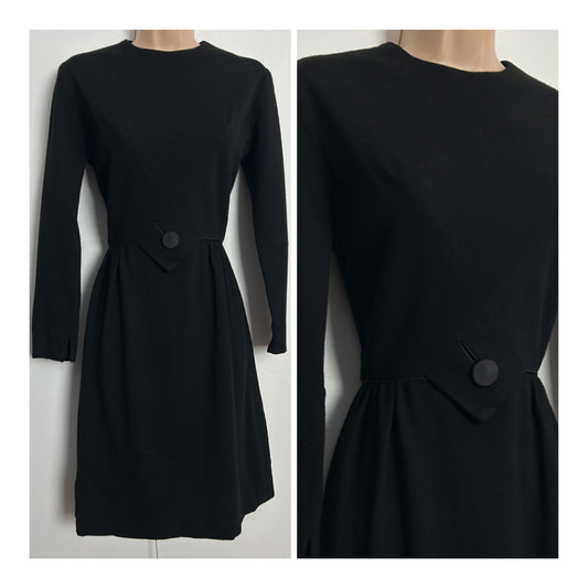 Vintage 1960s PARFAIT ORIGINALS UK Size 6 Black Wool Blend Long Sleeve Mod Dress
