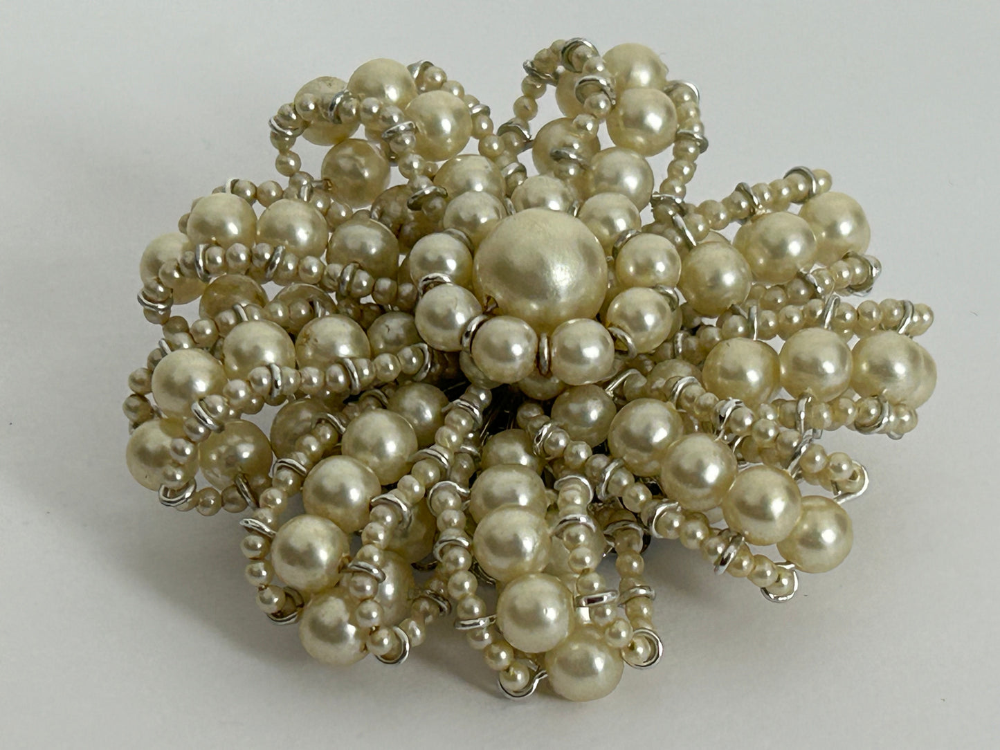 Vintage Pretty Faux Pearl Large Flower Shaped Pin Brooch