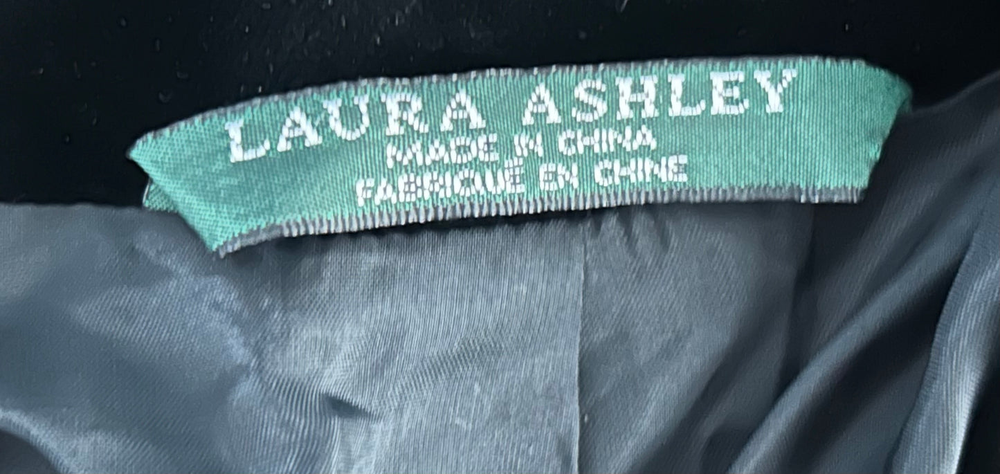 Vintage 1990 LAURA ASHLEY Size 12 Black Velvet Embroidered Bead Detail Jacket