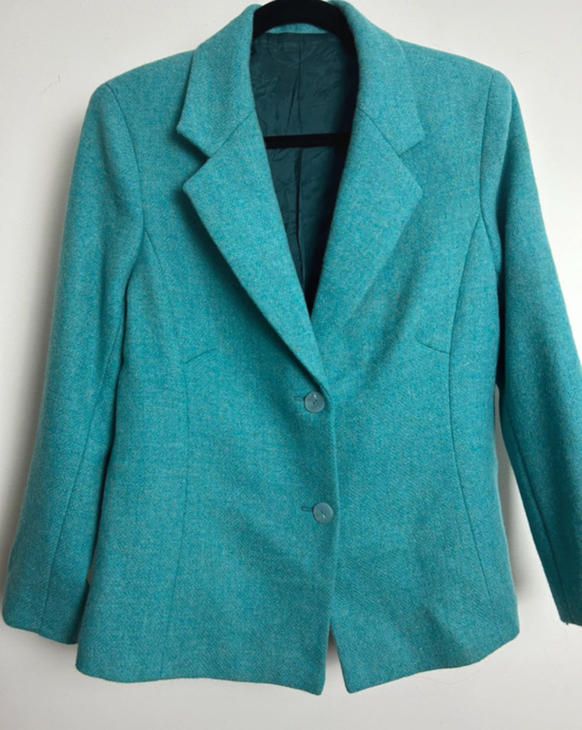 Vintage 1980s Size 14 Turquoise Wool Blend Fully Lined Blazer