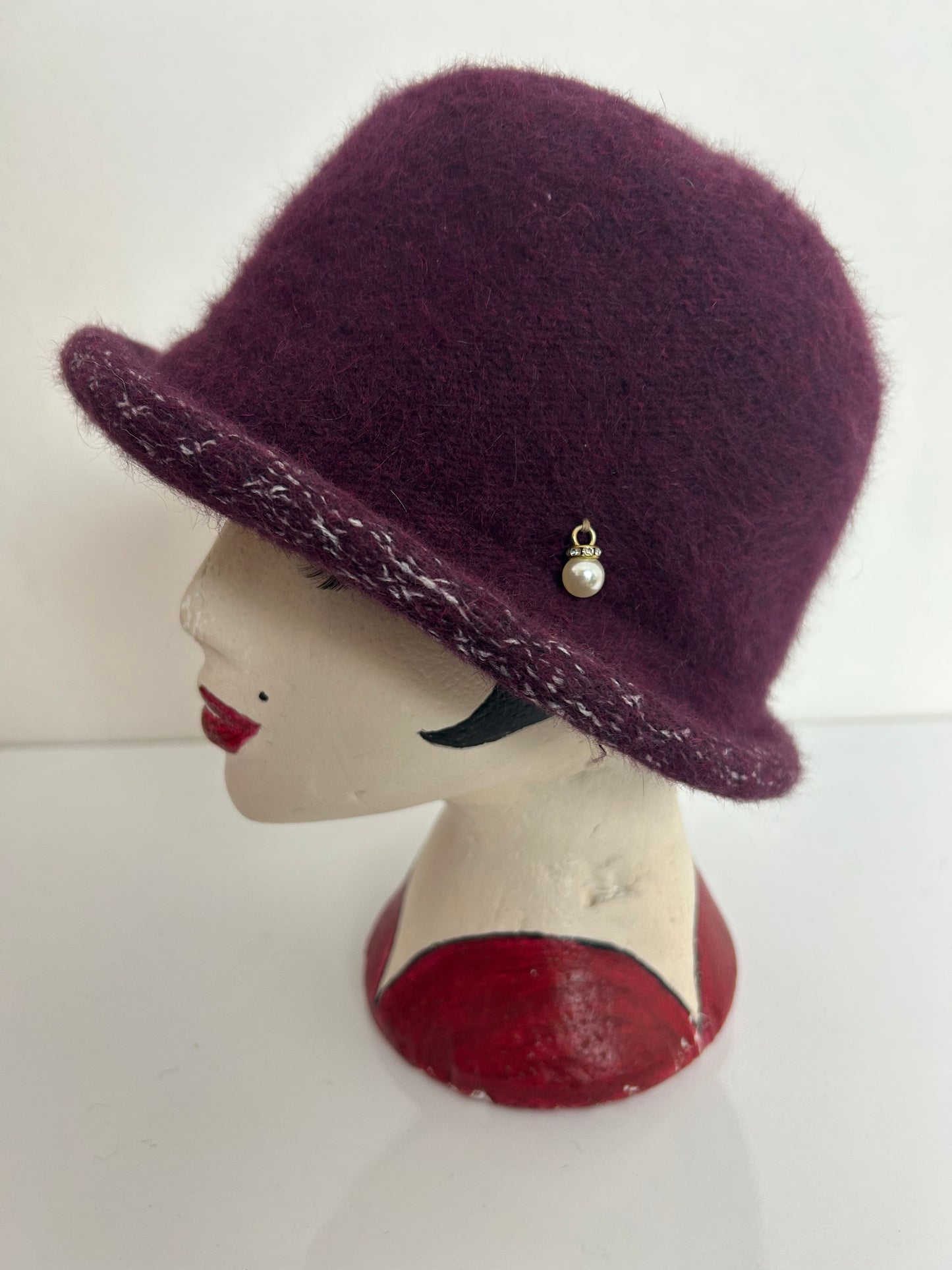 Vintage Burgundy Wool & Angora Mix Semi Structured Hat