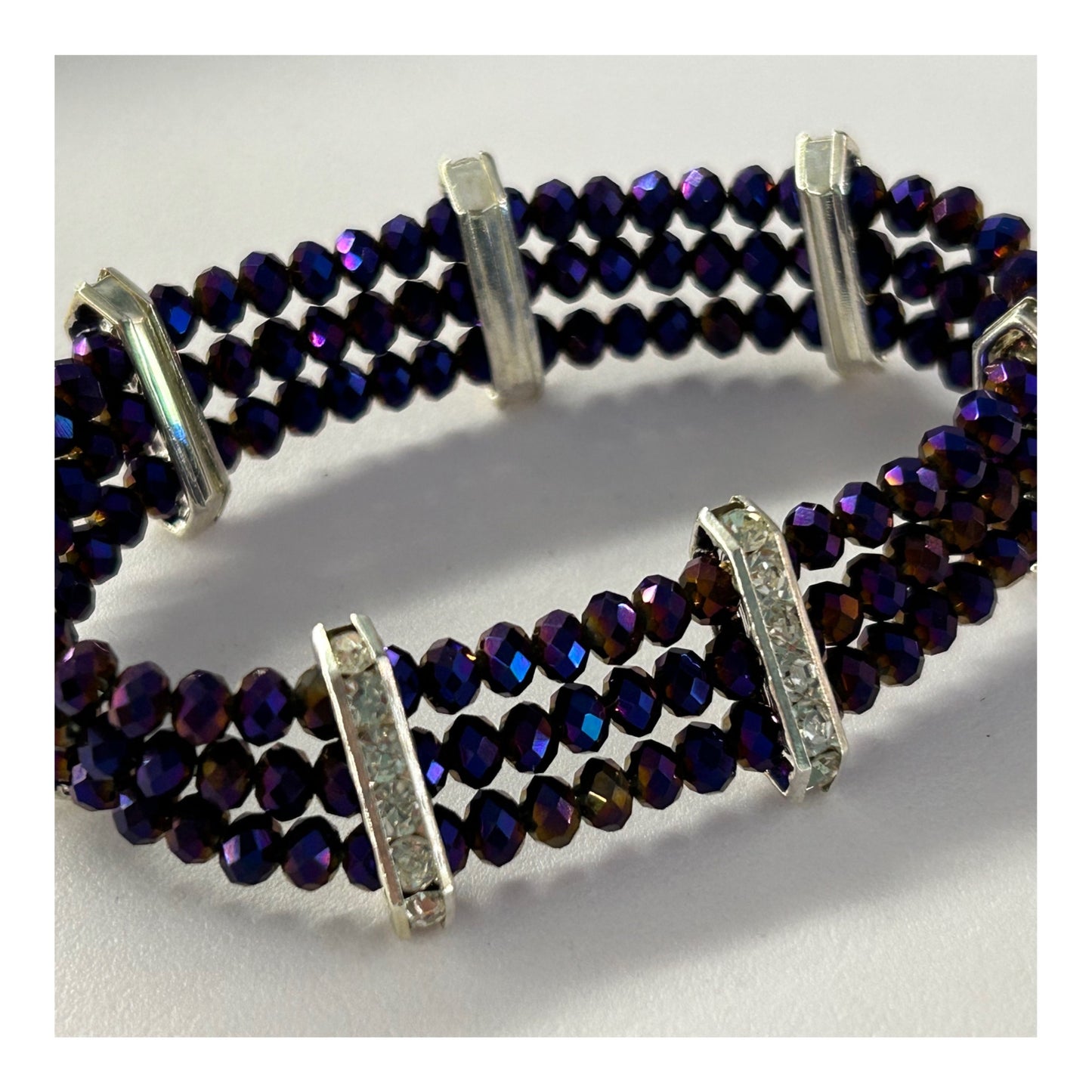 Vintage Purple Crystal Beads & Diamante Set Stretchy Bracelet