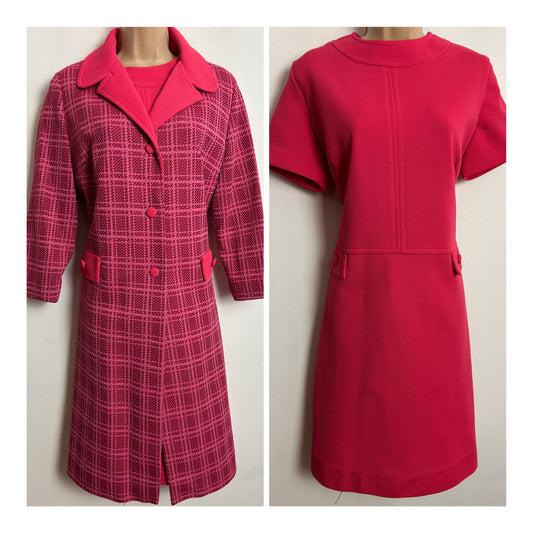 Vintage 1960s ALEXANDER CLARE UK Size 16 Hot Pink Mod Dress & Matching Jacket
