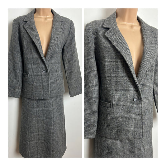 Vintage 1970s POLLY PECK BY SYBIL ZELKER Size 8 Grey Check Wool Mix 2 Piece Skirt Suit