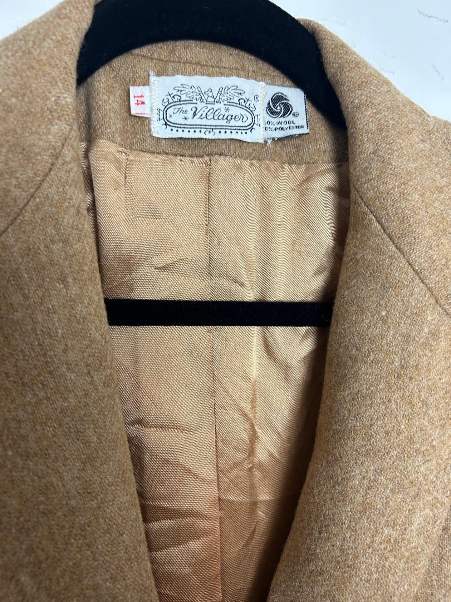 Vintage 1970s THE VILLAGER Size 12 Camel 100% Wool Blazer