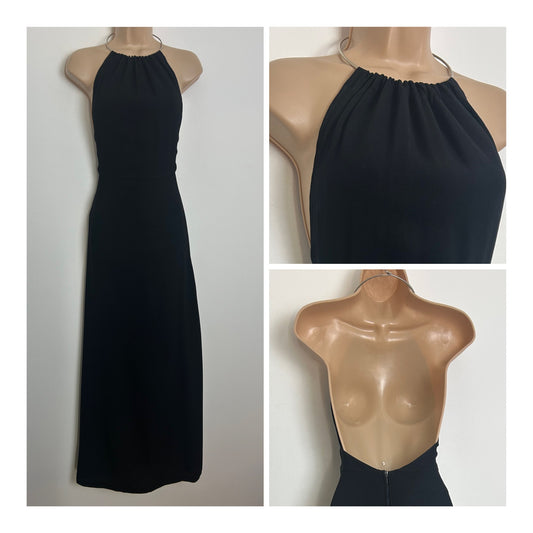Vintage 1970s BELCHIC MODELL Size 6 Black Metal Choker Neck Occasion Evening Maxi Dress