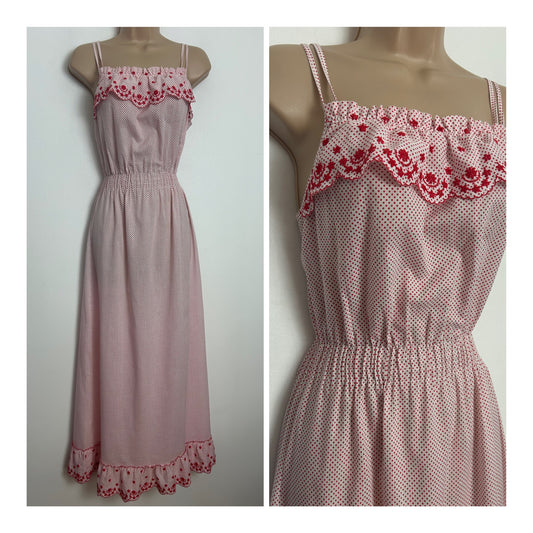 Vintage Size 10 White & Red Polka Dot Double Strap Cotton Nightdress