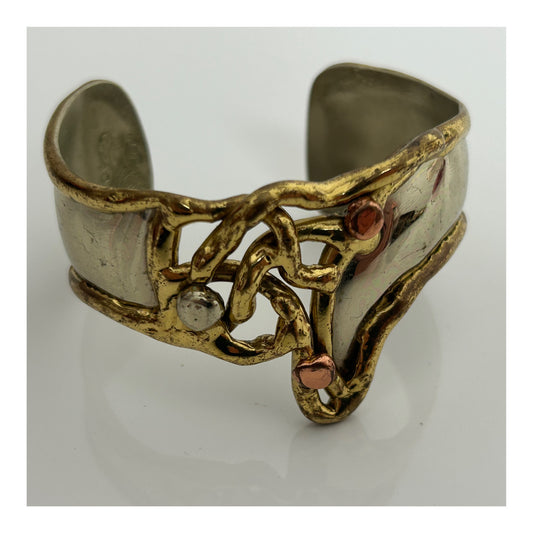 Vintage Silver Lion Stamped Brutalist Style Cuffed Bangle