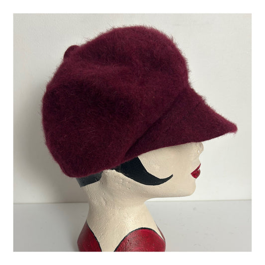 Vintage Raspberry Angora Mix Baker Boy Style Hat