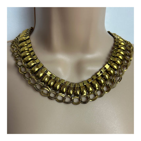 Vintage 1970s Gorgeous Gold Tone Semi Chunky Statement Choker Necklace