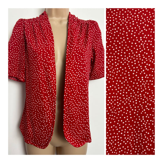 Vintage 1980s Up To Size 12-14 Red & White Polka Dot Open Fronted Cover Up