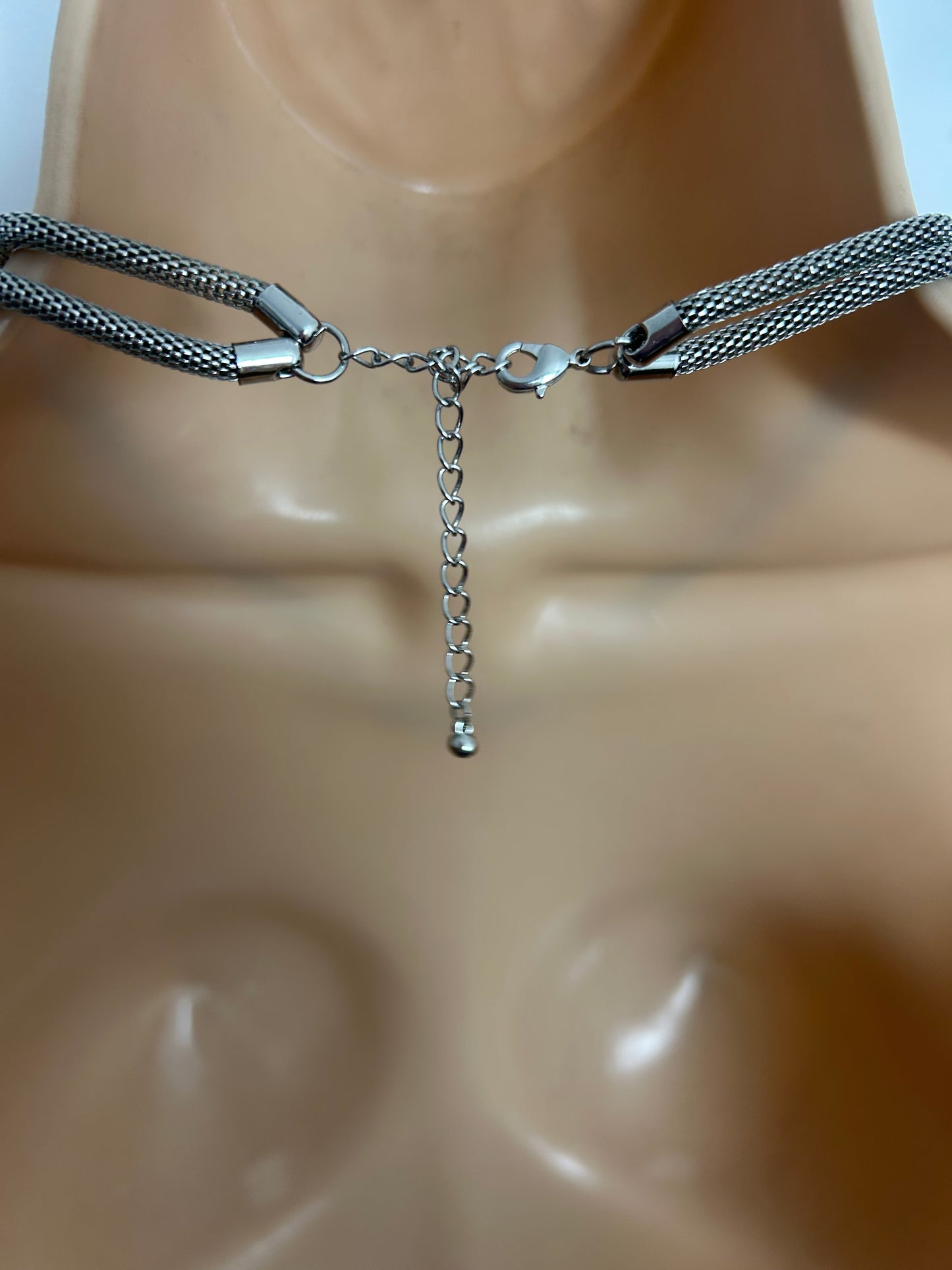 Vintage Silver Tone Mesh Metal Twist Knot Double Strand Necklace