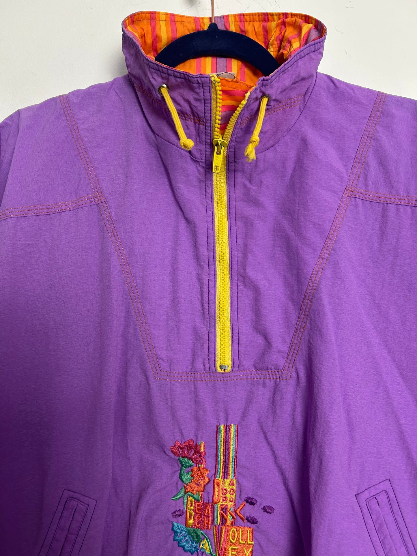 Vintage 1980s DIADORA Size S Lilac & Orange "BEACH VOLLEY" Windbreaker Shell Top