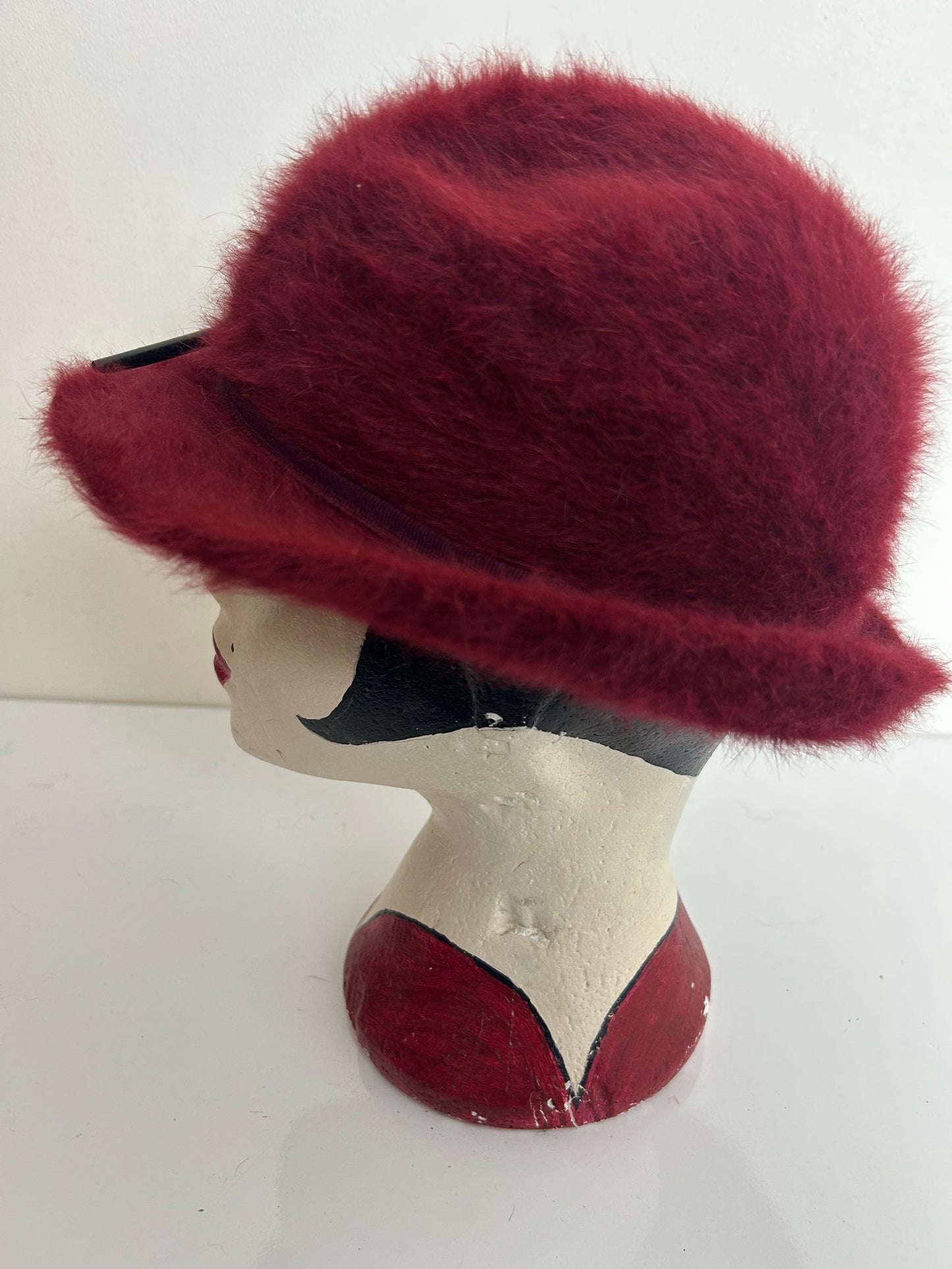 Vintage 1970s Maroon Angora Mix Feather Trim Traditional Austrian Hat
