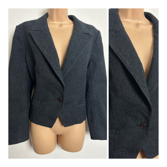Vintage MISS PENDLETON Size 12-14 Very Dark Bluey Grey 100% PURE VIRGIN WOOL Short Length Blazer