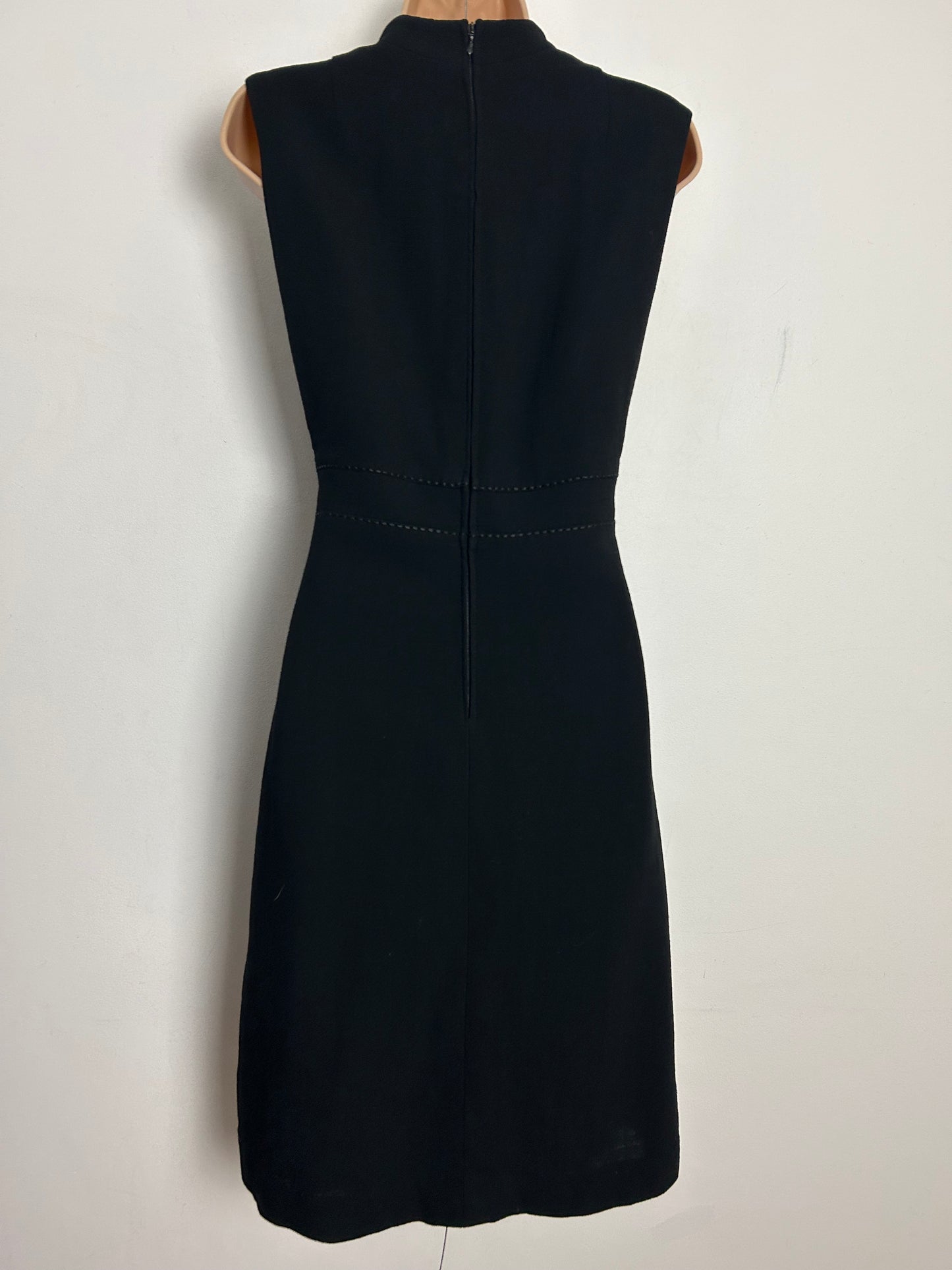 Vintage 1960s UK Size 8 Black Pure New Wool Stitch Detail Mod Shift Dress