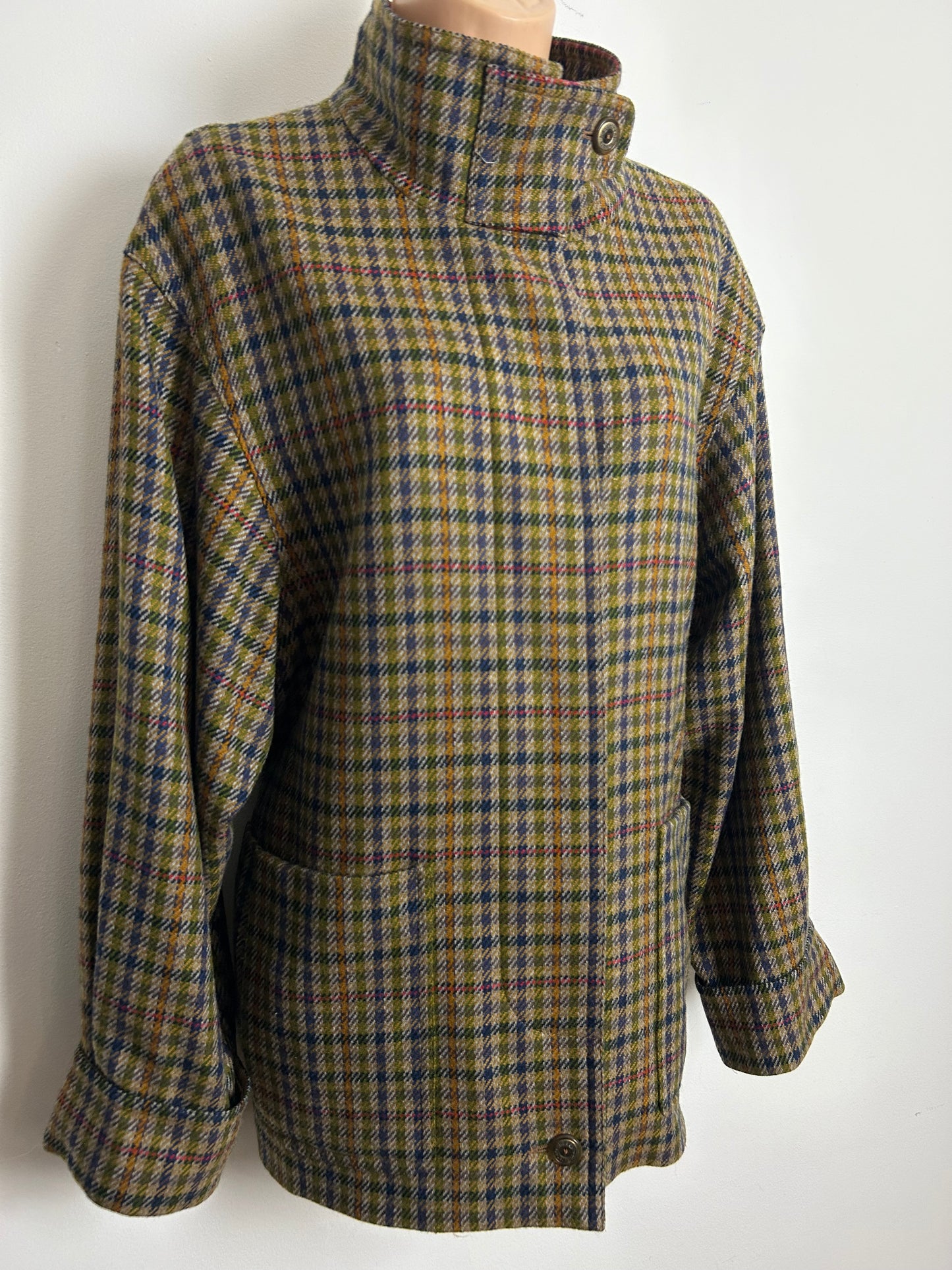 Vintage 1980s Size 14-16 Brown Dogtooth Check Wool Mix Fully Lined Jacket