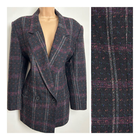 Vintage MARGARET GODFREY FOR BAGATELLE Size 14 Black Fleck Wool Mix Blazer Jacket