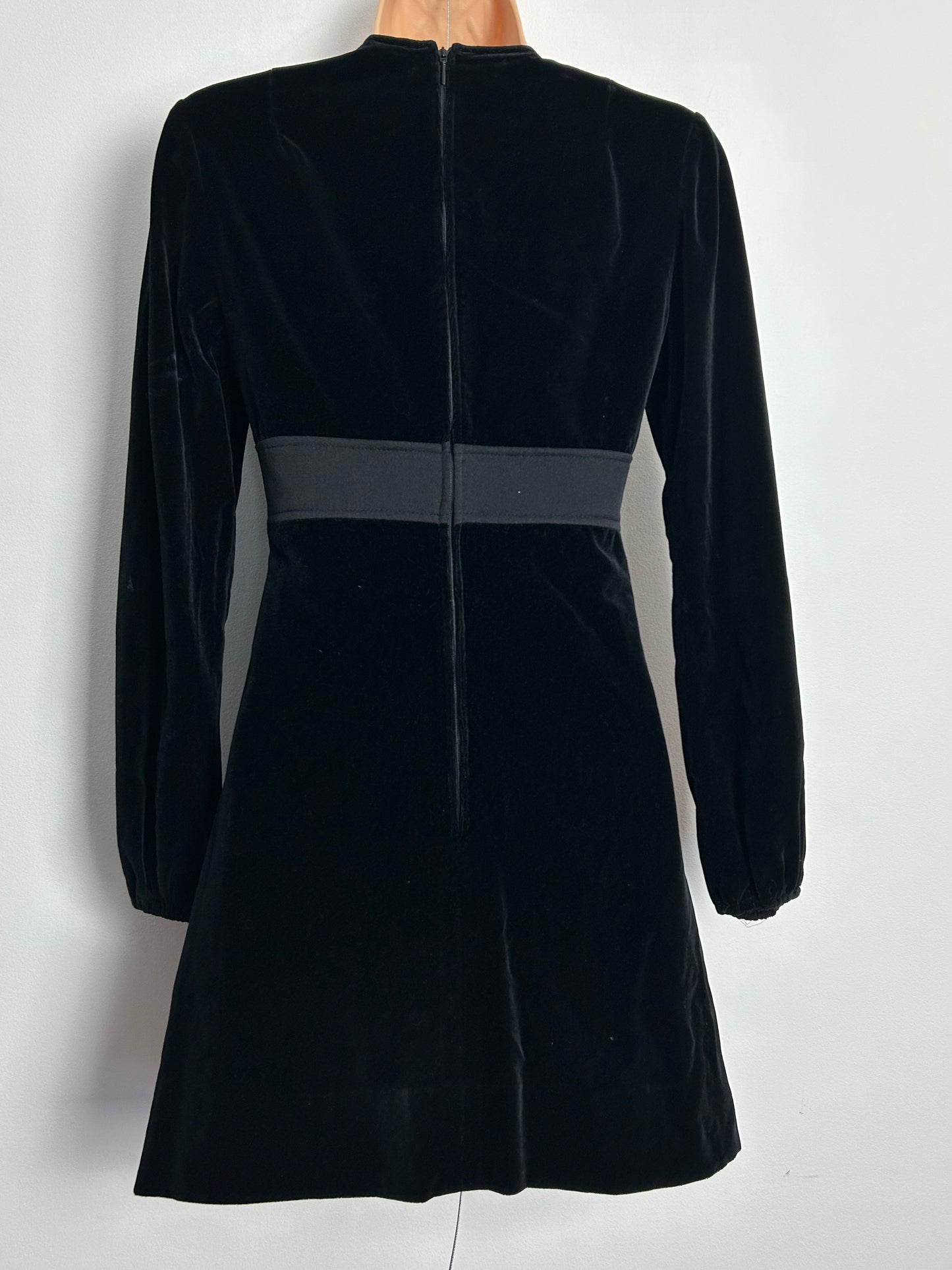 Vintage 1960s BETTY BARCLAY UK Size 6 Black Velvet Panel Detail Mini Mod Dress