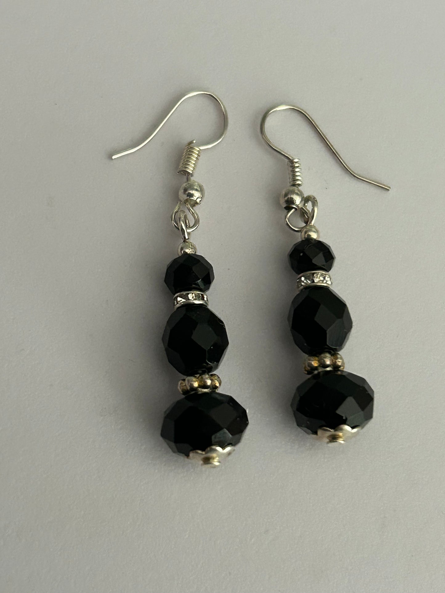 Vintage Gorgeous Black Faceted Glass Bead Dangle Earrings