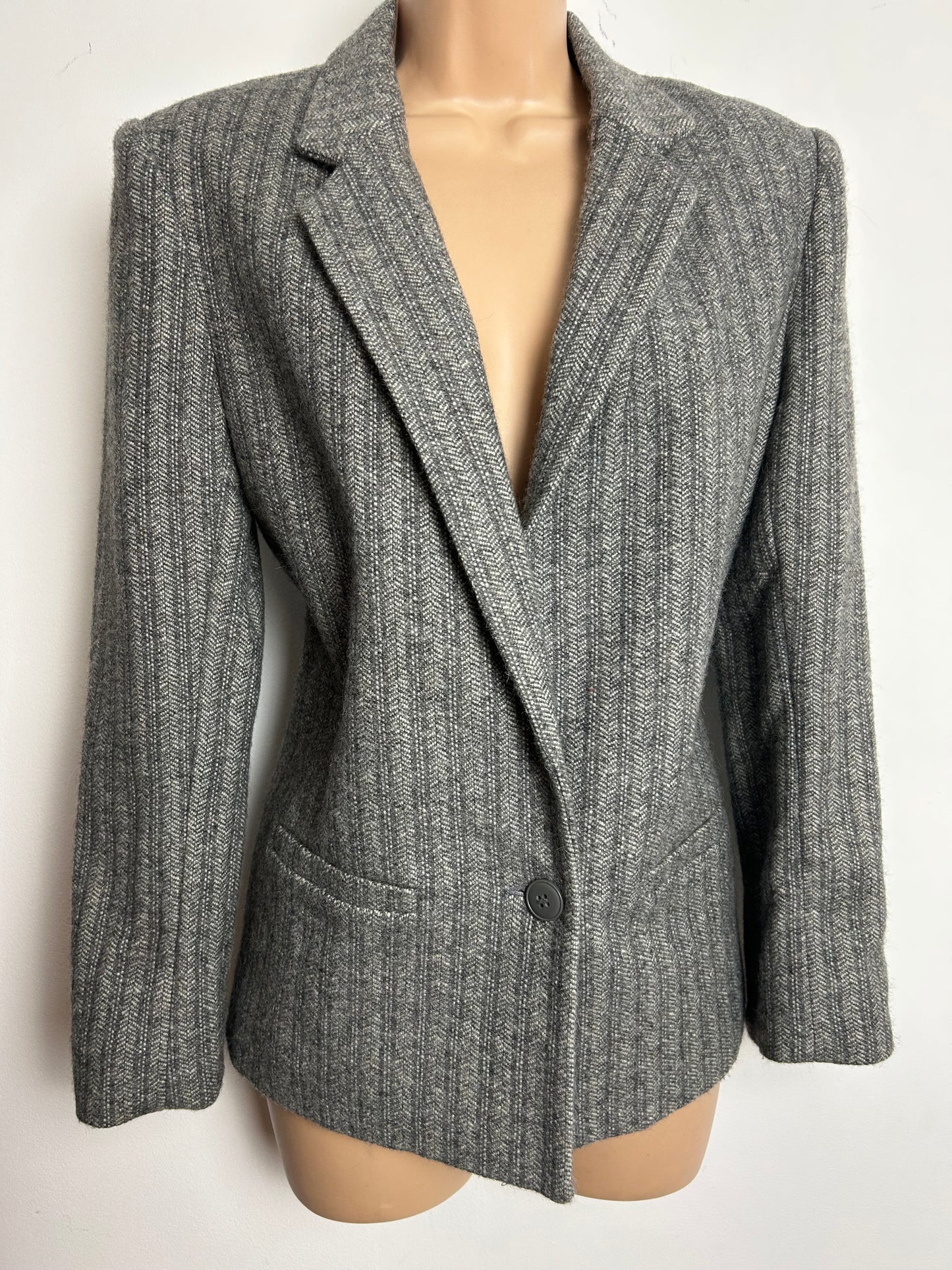 Vintage 1980s SIGNATURE BY REED ROBERTS Size 12 Grey Herringbone Wool & Alpaca Mix Blazer