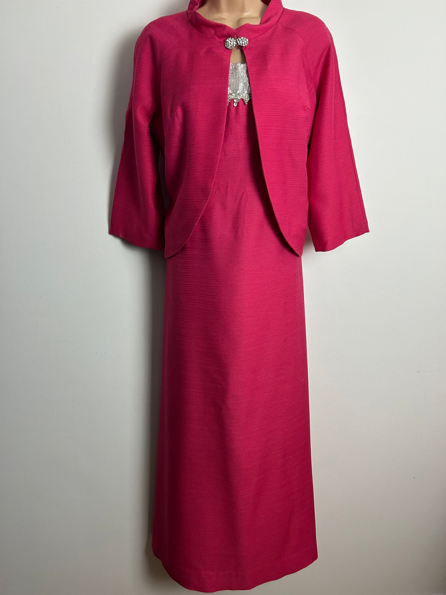 Vintage Early 1960s BLANES Size 10-12 Hot Pink & Silver Tinsel Evening Occasion Dress & Matching Jacket