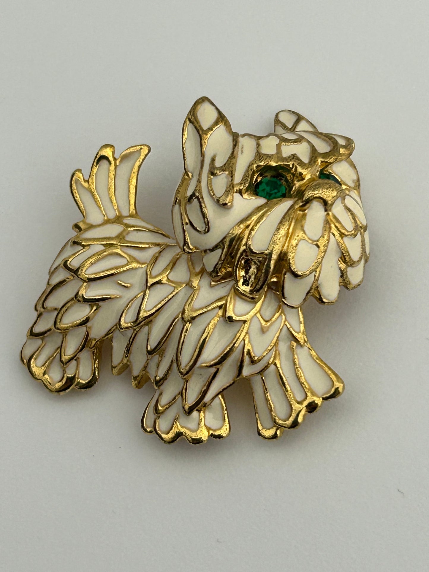 Vintage Gold Tone Base Metal Enamel Highland Terrier Pin Brooch