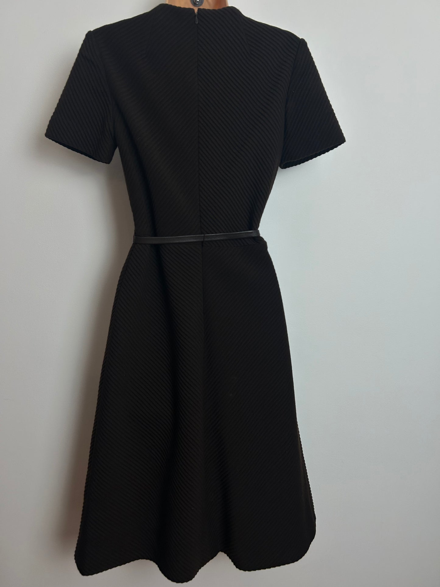 Vintage 1960s JAEGER Size 8-10 Chocolate Brown Chevron Texture All Wool Belted Mod Dress