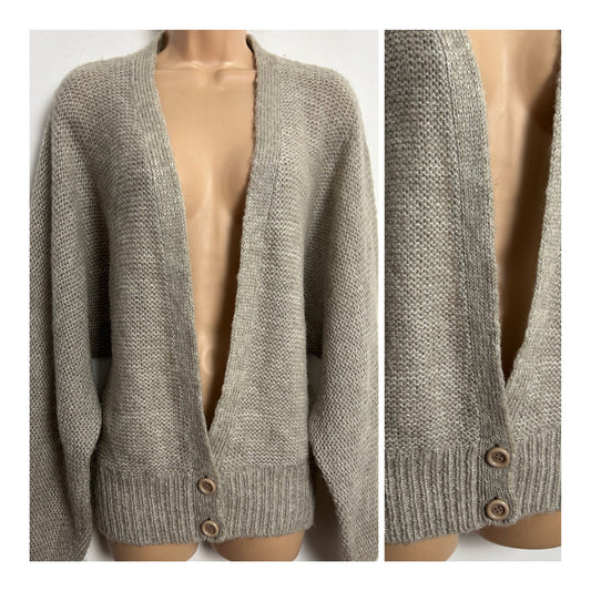 Vintage 1980s JEAN AUSSI UK Size 14-16 Stone Beige Mohair Mix Long Sleeve Cardigan