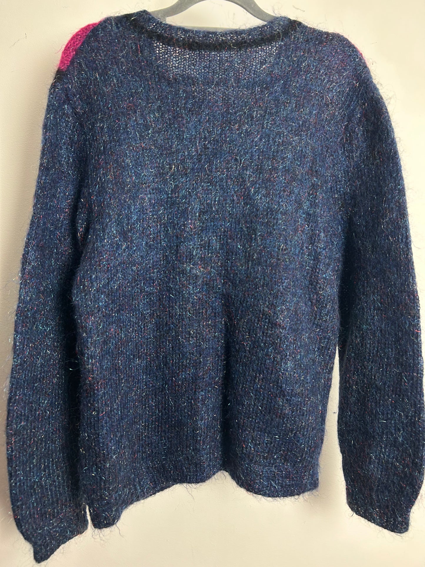 Vintage 1980s One Size Up To Size 16 Blue Pink & Teal Geo Pattern Jumper