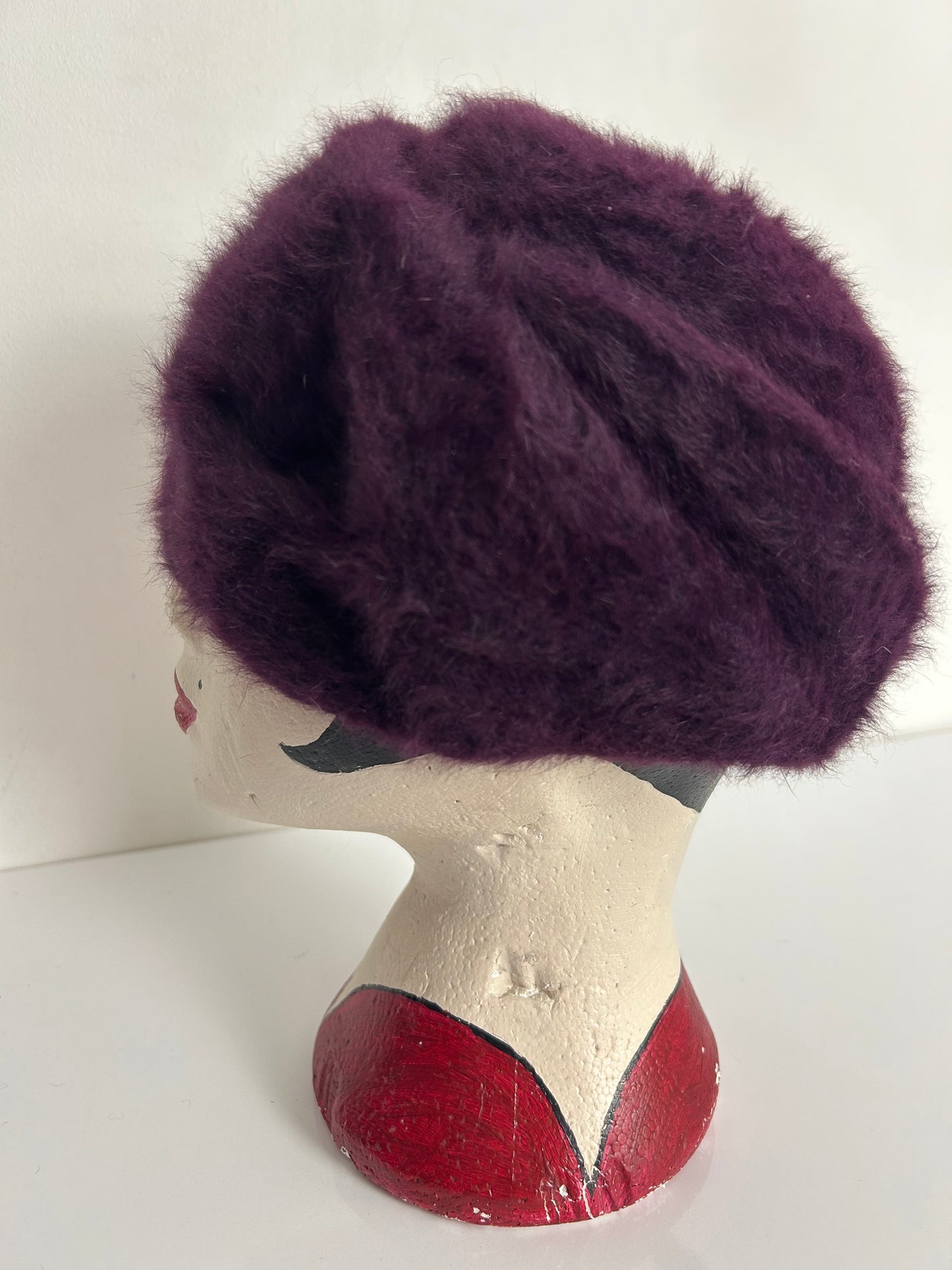 Vintage Dark Purple Angora Mix Soft Fluffy Turban Style Hat