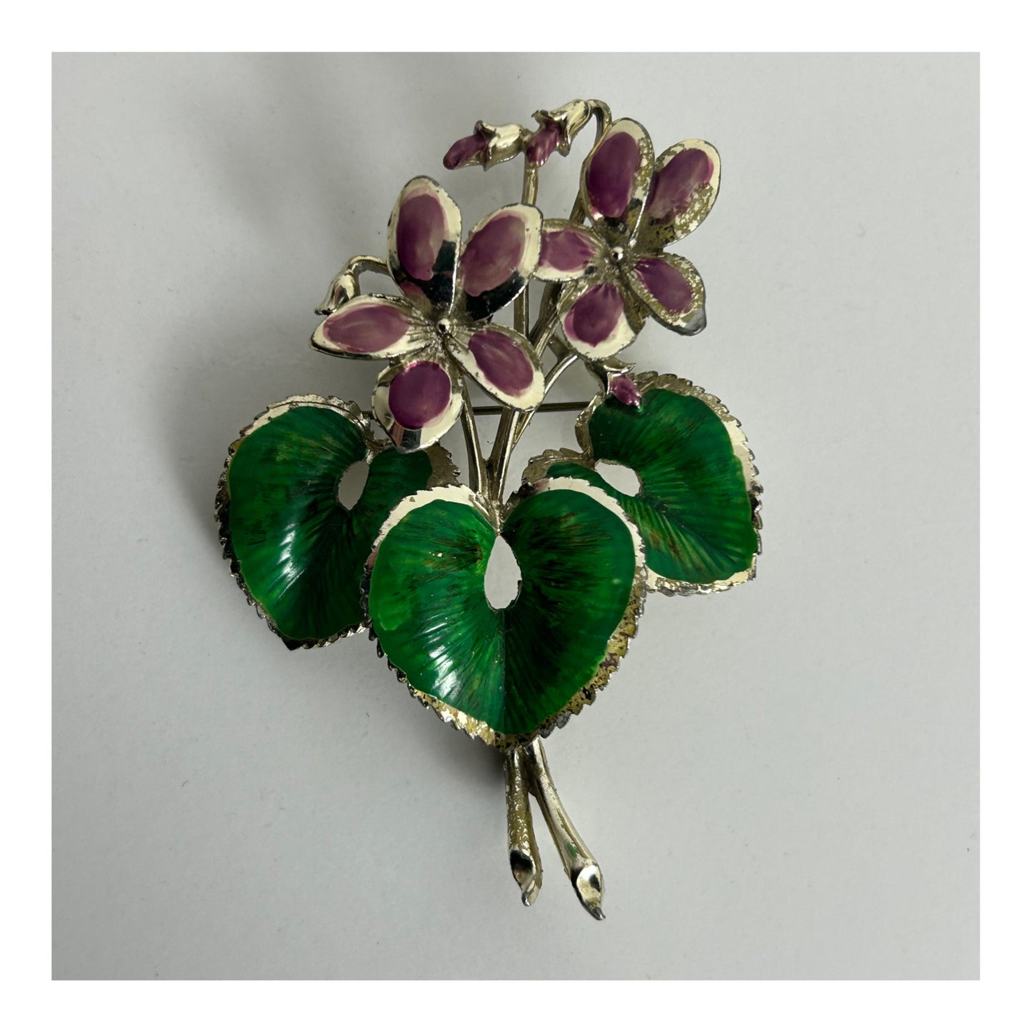 Vintage 1950s EXQUISITE Floral RARE Violet Birthday Series "March" Pin Brooch
