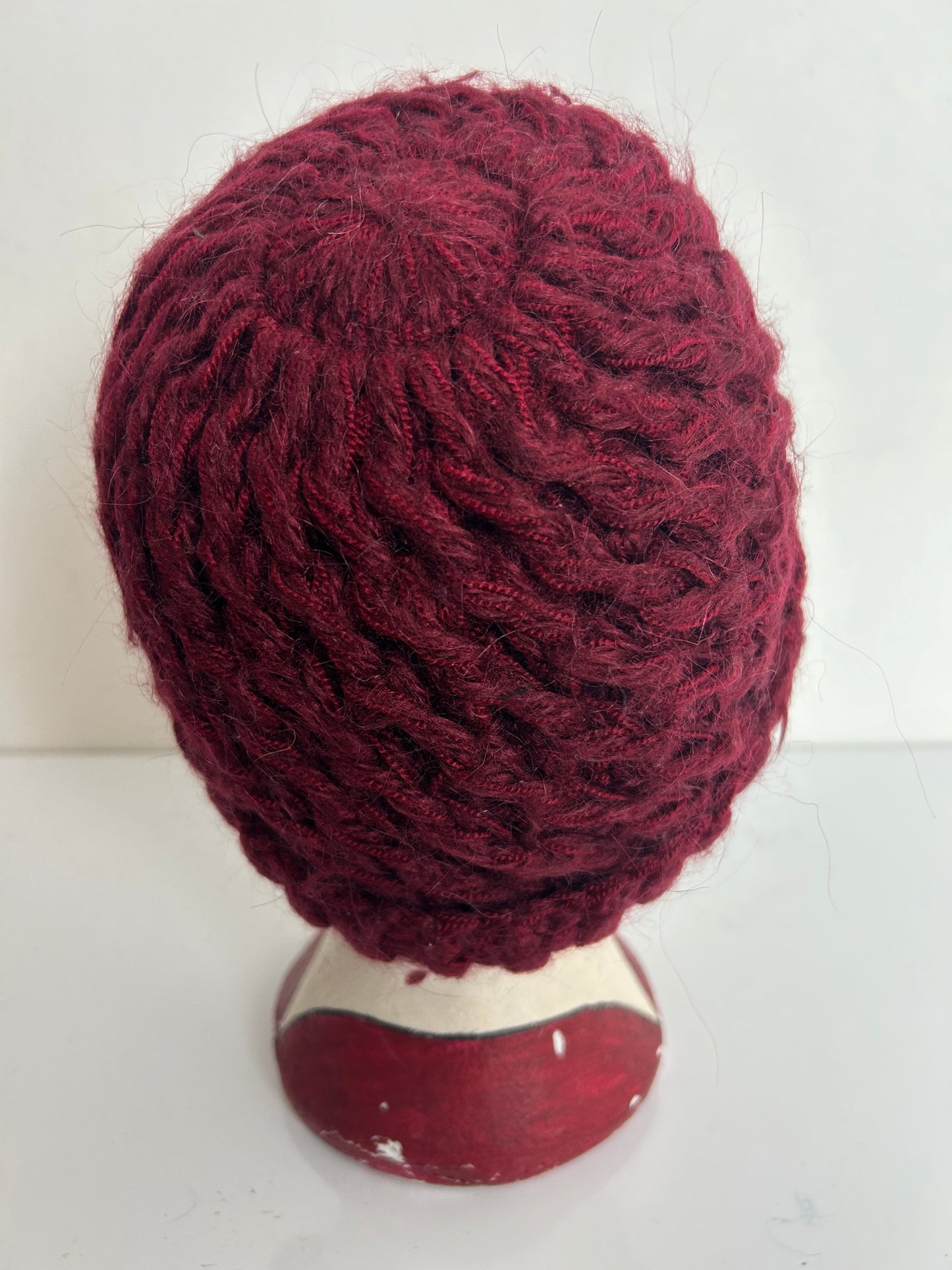 Vintage Italian Burgundy Chunky Knit Angora & Wool Mix Beanie Hat