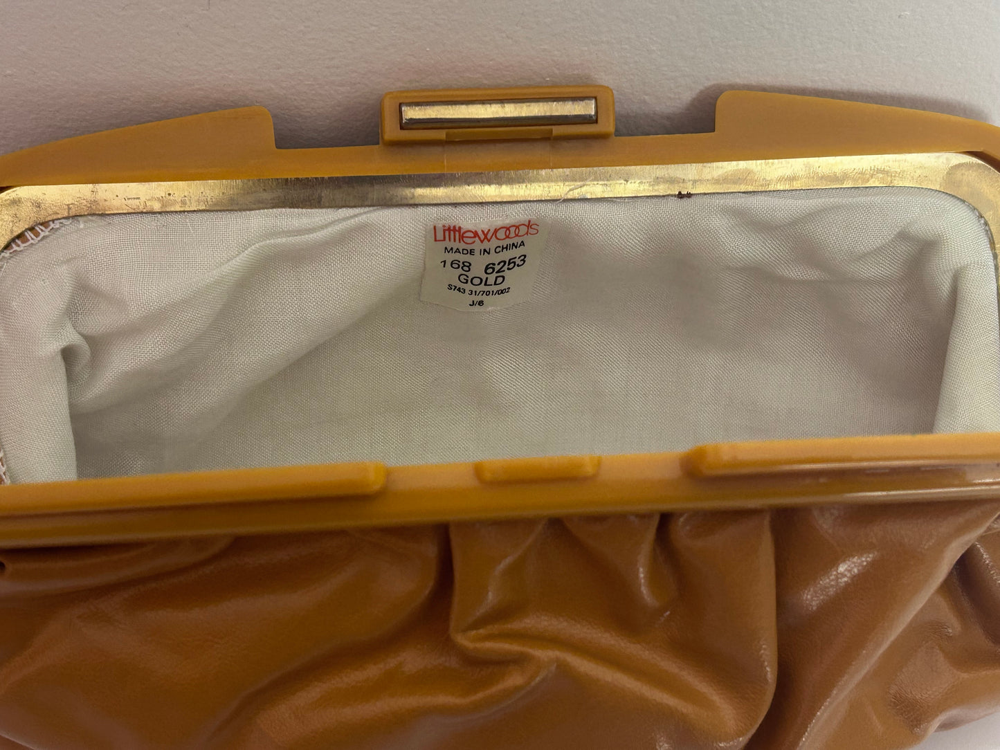 Vintage 1980s LITTLEWOODS Mustard Yellow Faux Leather Clutch Bag