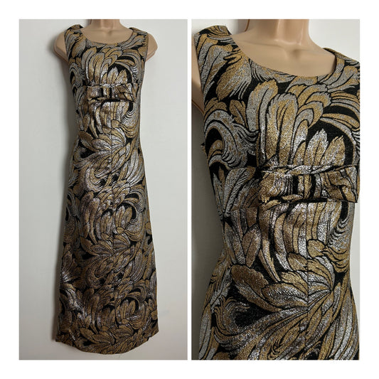 Vintage 1960s CAROLINE UK Size 14 Gorgeous Black Silver & Gold Lurex Glittery Occasion Evening Maxi Dress