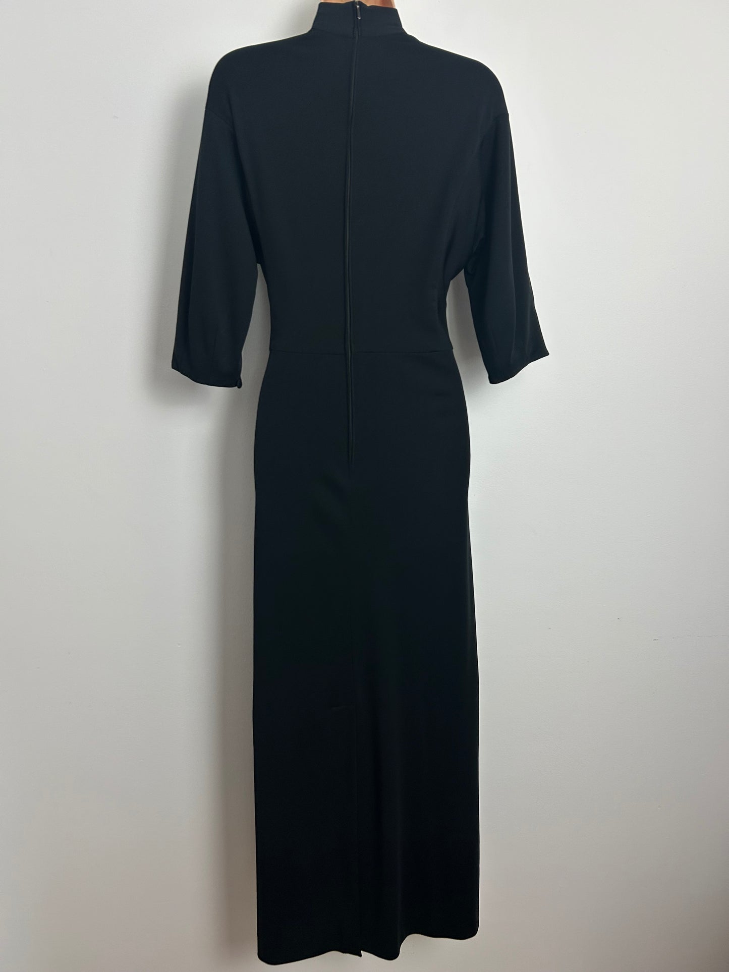 Vintage 1970s PETRONELLA Size 8 Black Button Shoulder Split Sleeve Maxi Dress