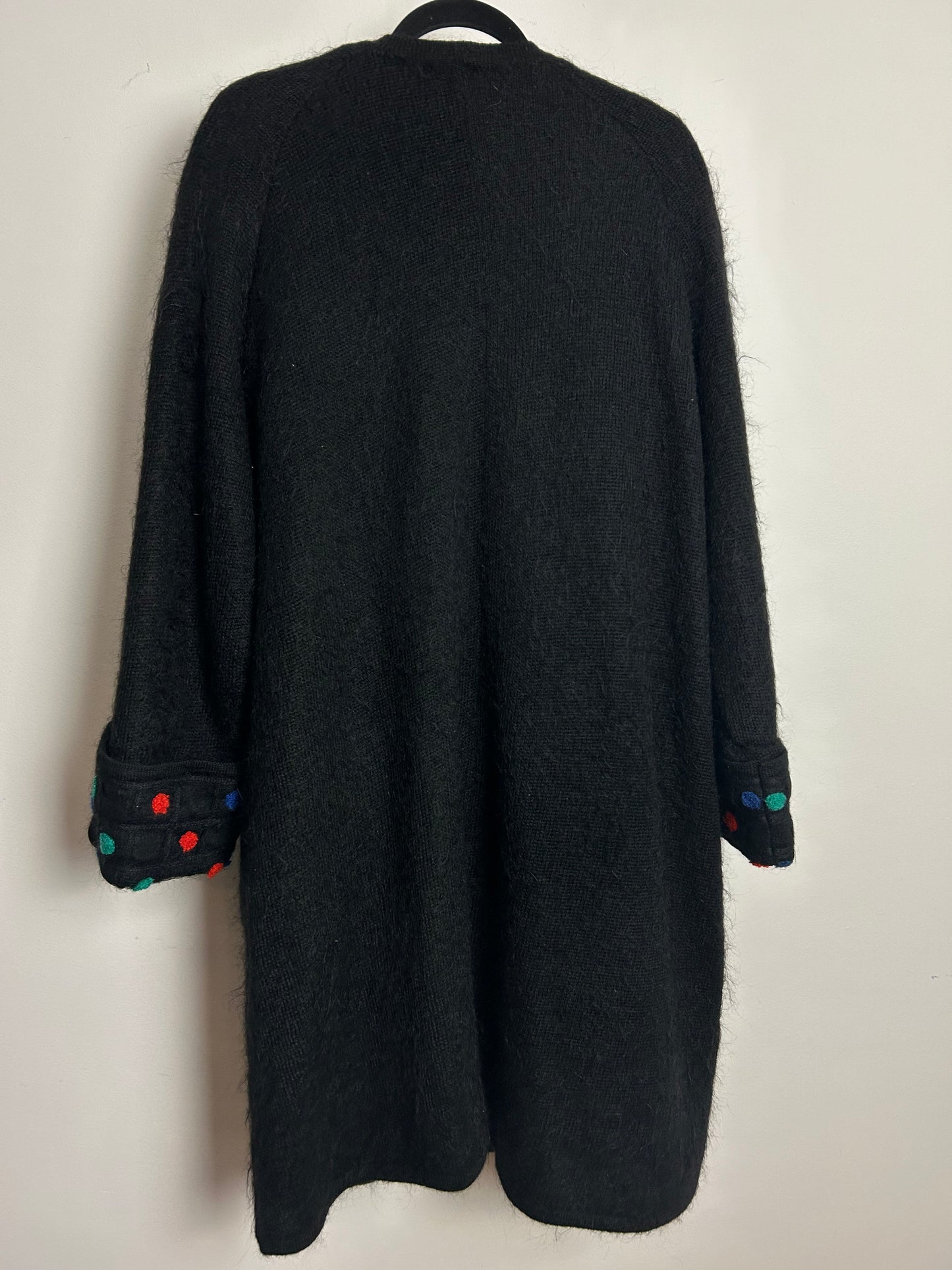 Vintage 1980s VELIT BARI Up To Size 18 Oversized Mid Length Black Spot Pattern Kid Mohair Coatigan Cardigan