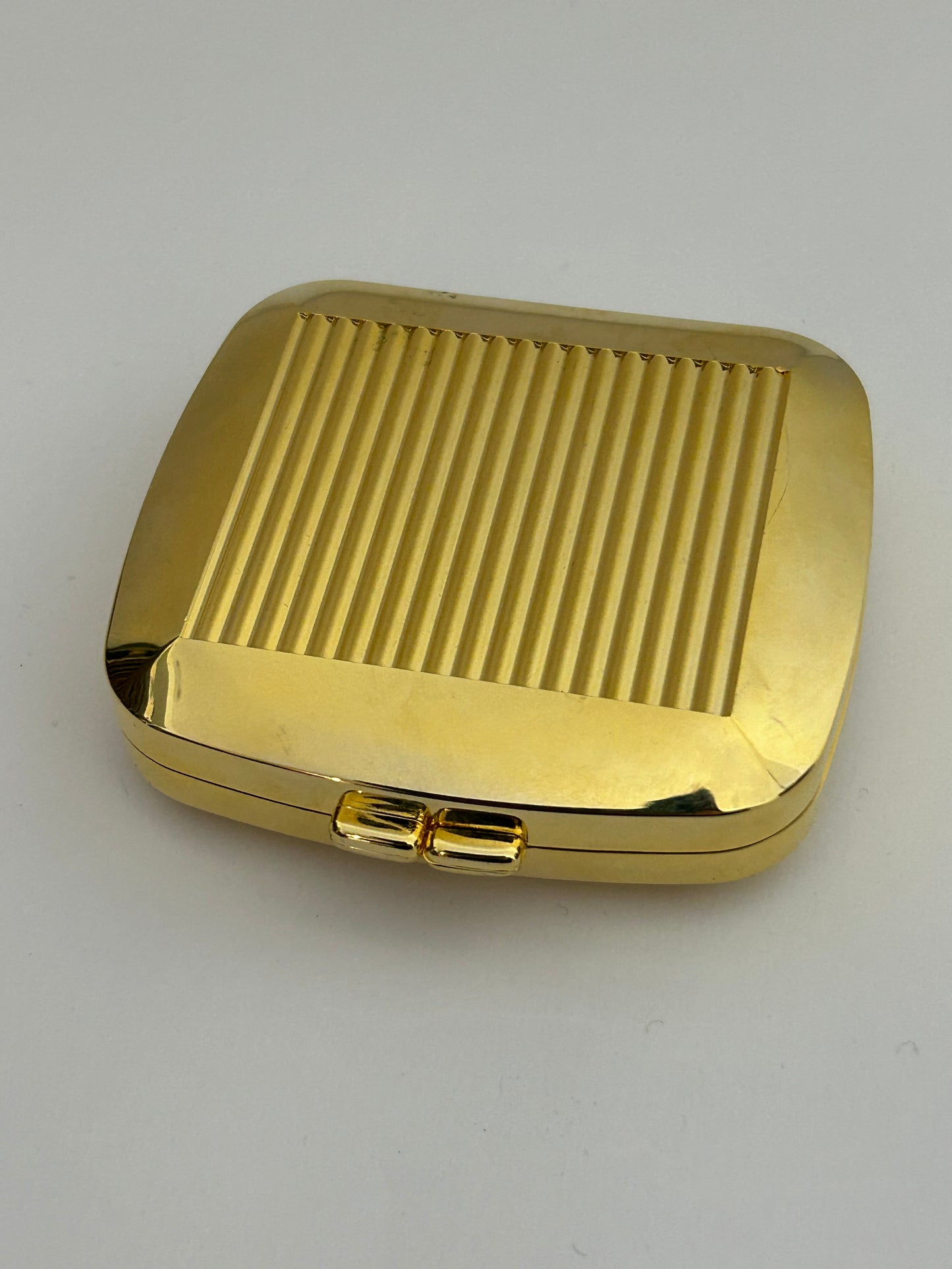 Vintage Gold Tone Ridged Detail Illuminated Pocket Mirror VGC