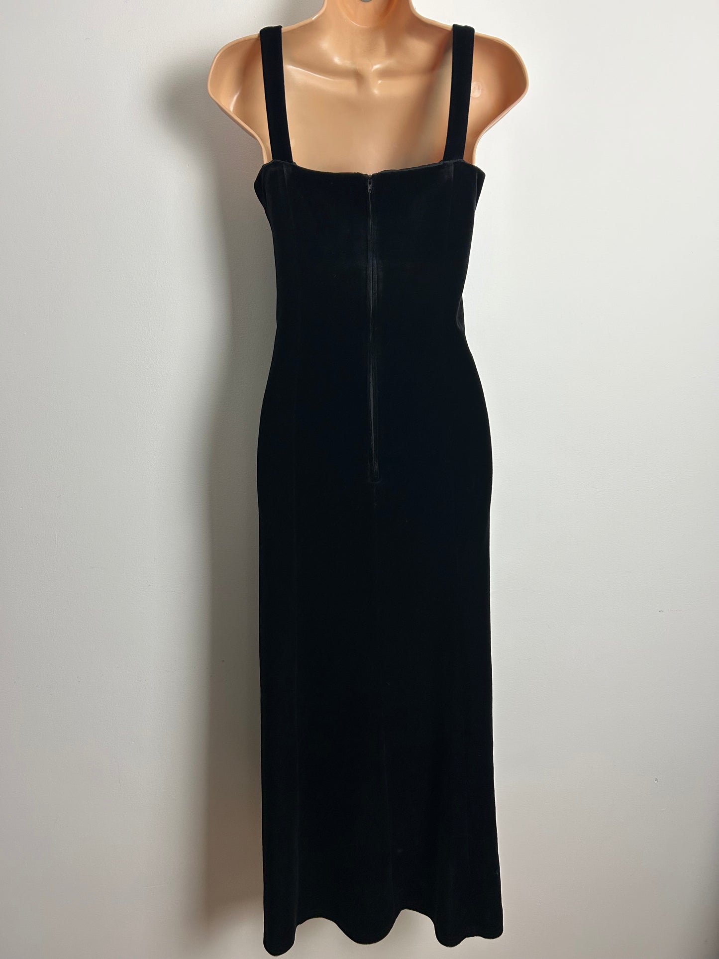 Vintage Early 1980s VERA MONT FRANCE Size 10-12 Black Velvet Sequin & Bead Embellished Occasion Evening Maxi Dress