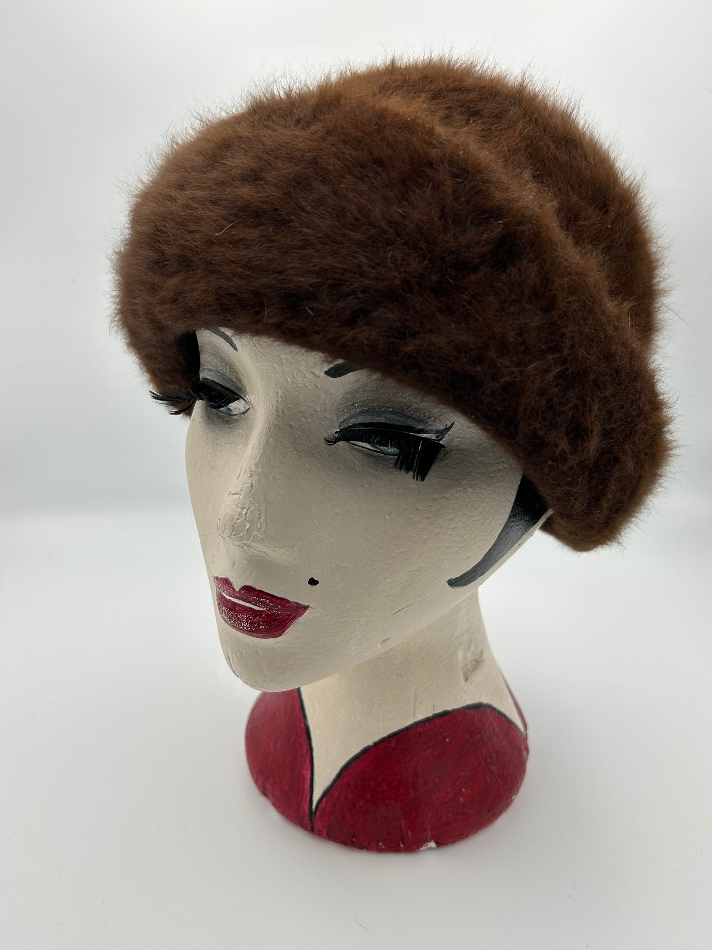 Vintage KANGORA Chocolate Brown Soft Fluffy Angora Mix Hat