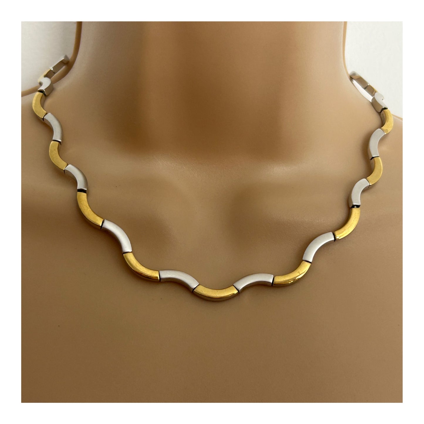 Vintage Silver & Gold Wavy Design Choker Necklace
