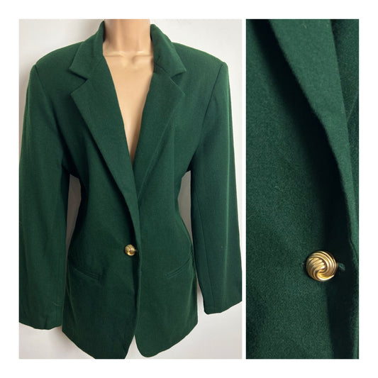 Vintage 1980s SAVANNAH Size 14 Bottle Green Pure New Wool Blazer